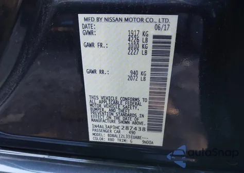 2017 Nissan Altima 2.5 Sv from USA, damaged, VIN 1N4AL3AP3HC287438